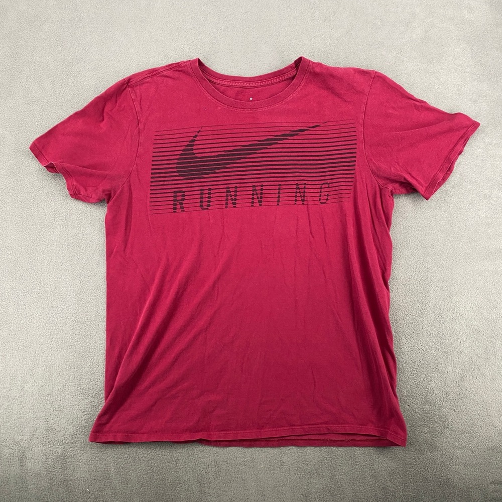 Nike Running Graphic T-Shirt Mens Medium Red Short Sleeve Swoosh Logo Tee